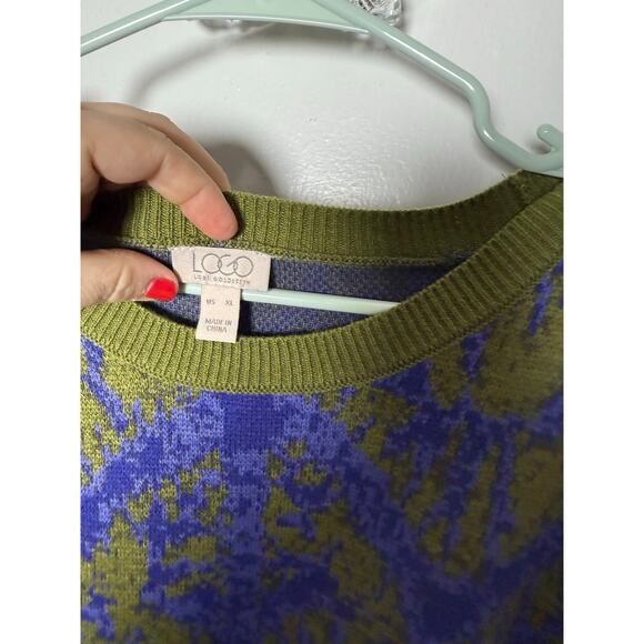 LOGO Lori Goldstein Green Blue Ornate Argyle Knit Side Slit Flowy Sweater XL - Picture 5 of 9